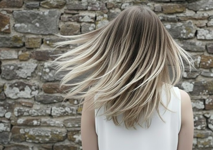 サロン専売の洗い流さないトリートメントのスピリッツ製品で仕上げた女性の髪